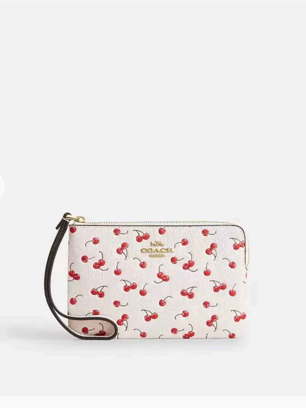 Coach White Leather Wristlet with Red Cherry Print